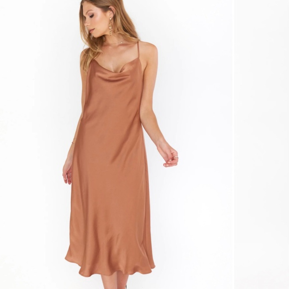 Show Me Your MU MU Verona Maxi Dress Copper Luxe Satin Crowl Neck Size Medium